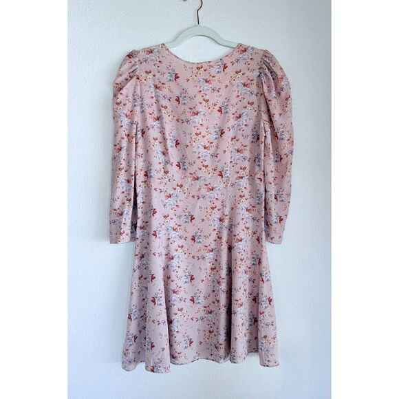 NWT LoveShackFancy Juree Floral Silk 3/4 Sleeve VNeck Mini Dress Pink Dust Storm - Picture 7 of 16